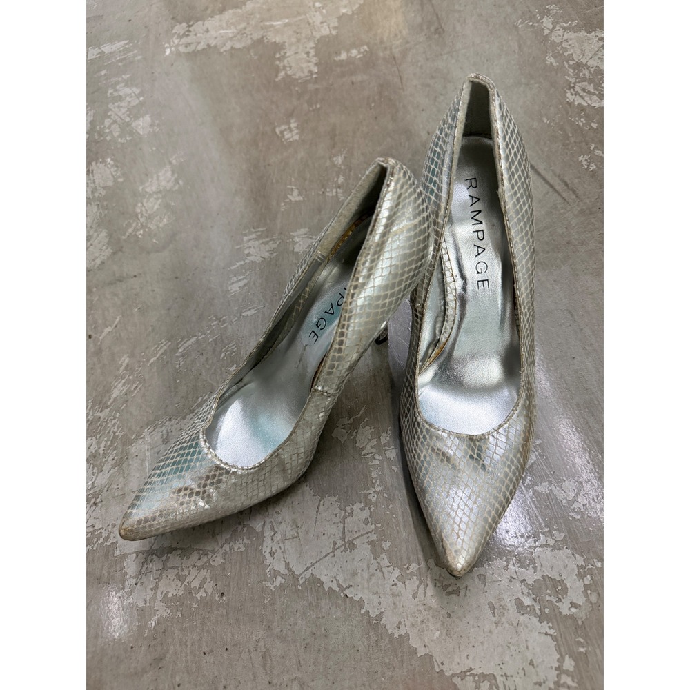 Rampage Pumps Women Size 6 Silver Good Vintage Snakeskin Stiletto Pointed Toe